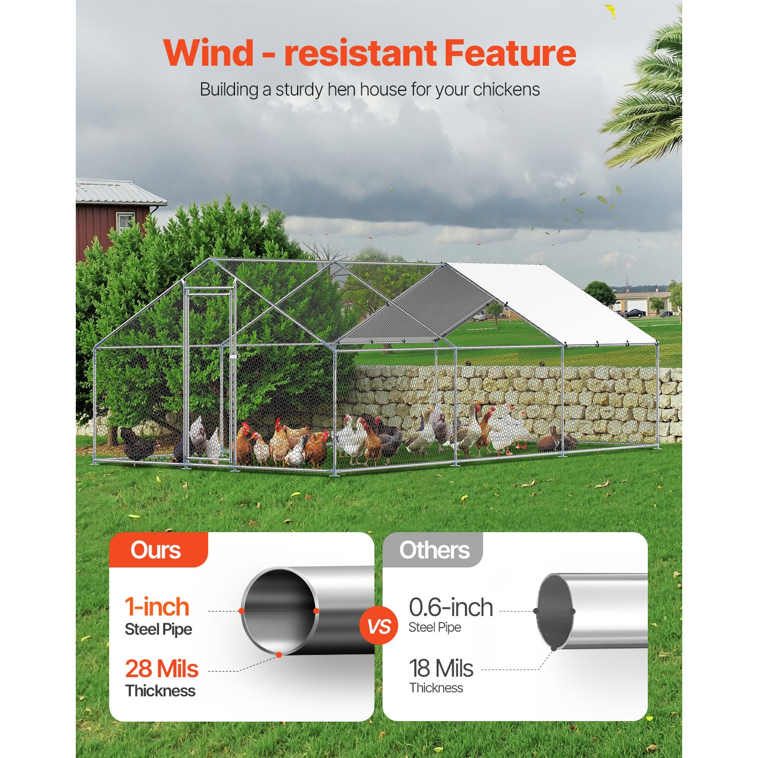 Metal Walk-in Chicken Coop With Waterproof Roof Cover_voghion.com